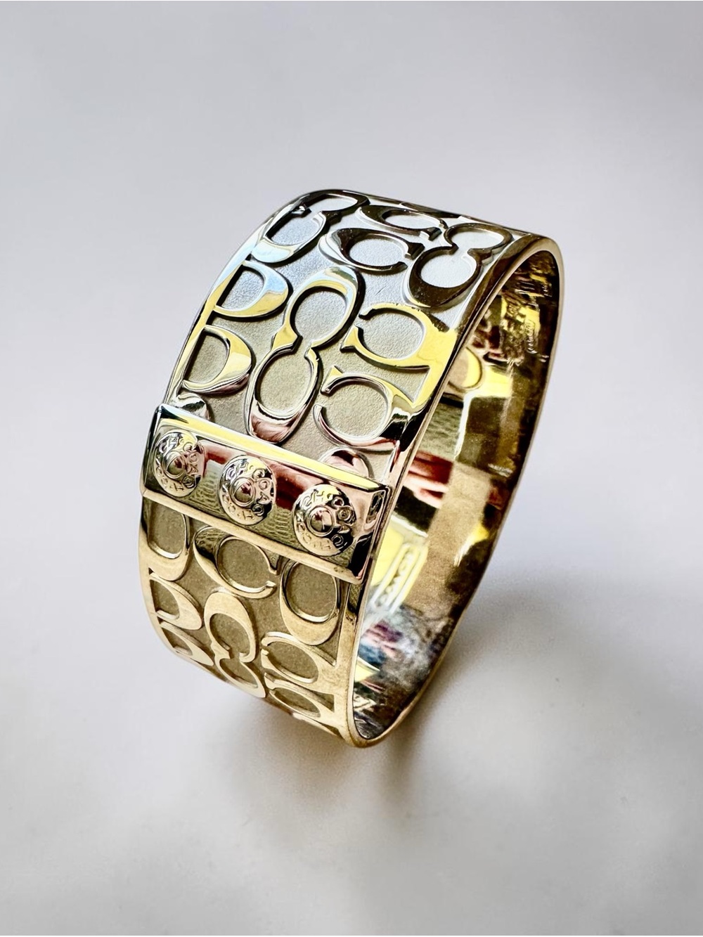 Coach Signature Logo Wide Cuff Bangle Bracelet (Size 7.75"